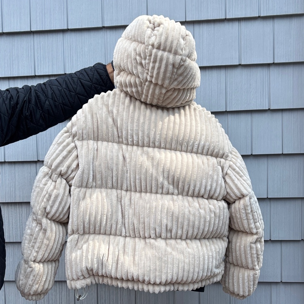 Moncler Cream Quilted Corduroy Puffer Jacket